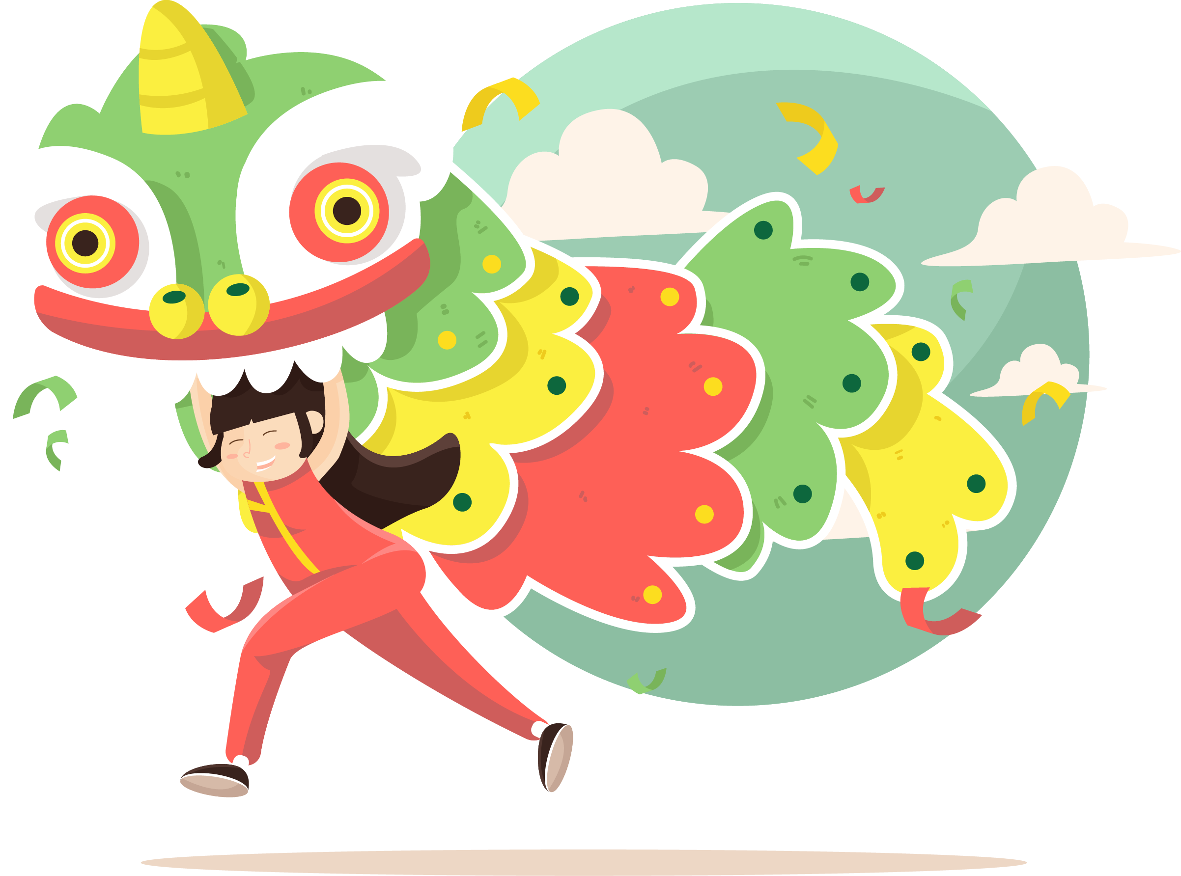 Lion Dance Dragon Dance Chinese New Year - 舞 獅 元旦 卡通 (2404x1784)