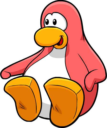 Club Penguin Peach Penguin Cutouts - Club Penguin Sitting Down (449x539)