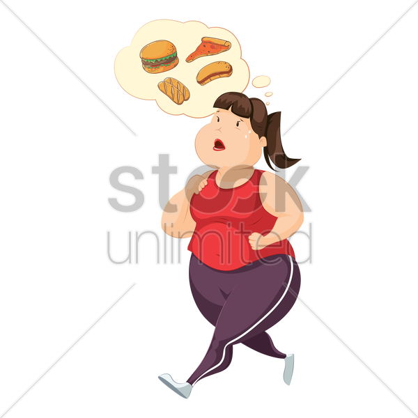 Woman Jogging While Thinking Of Food Vector Image - Obesity Png (600x600)