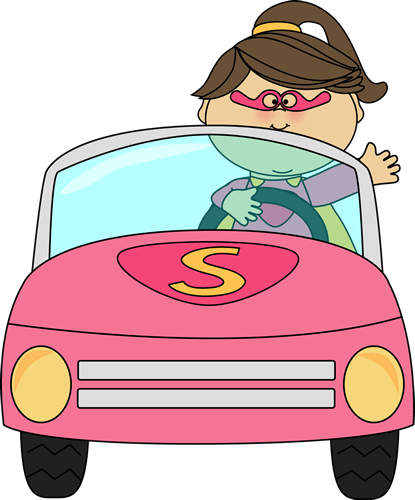 Superhero Girl Driving A Car - Driving A Car Clipart (415x500)