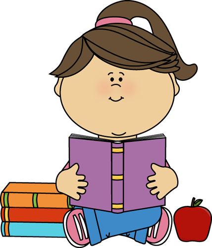 Little Girl Reading A School Book Clip Art - Girl Reading A Book Clipart (428x500)