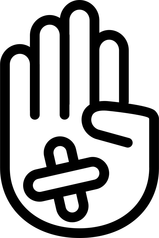 Hand Showing Palm Outline With Band Aid Comments - Hunger Games Symbol Hand (654x980)