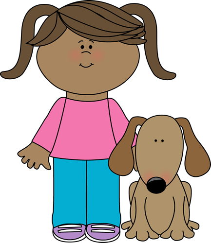 Girl With Pet Dog - Clipart Girl (433x500)