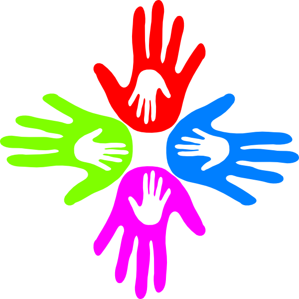 Four Colored Hands 4 Clip Art - Four Hands Clipart (600x599)