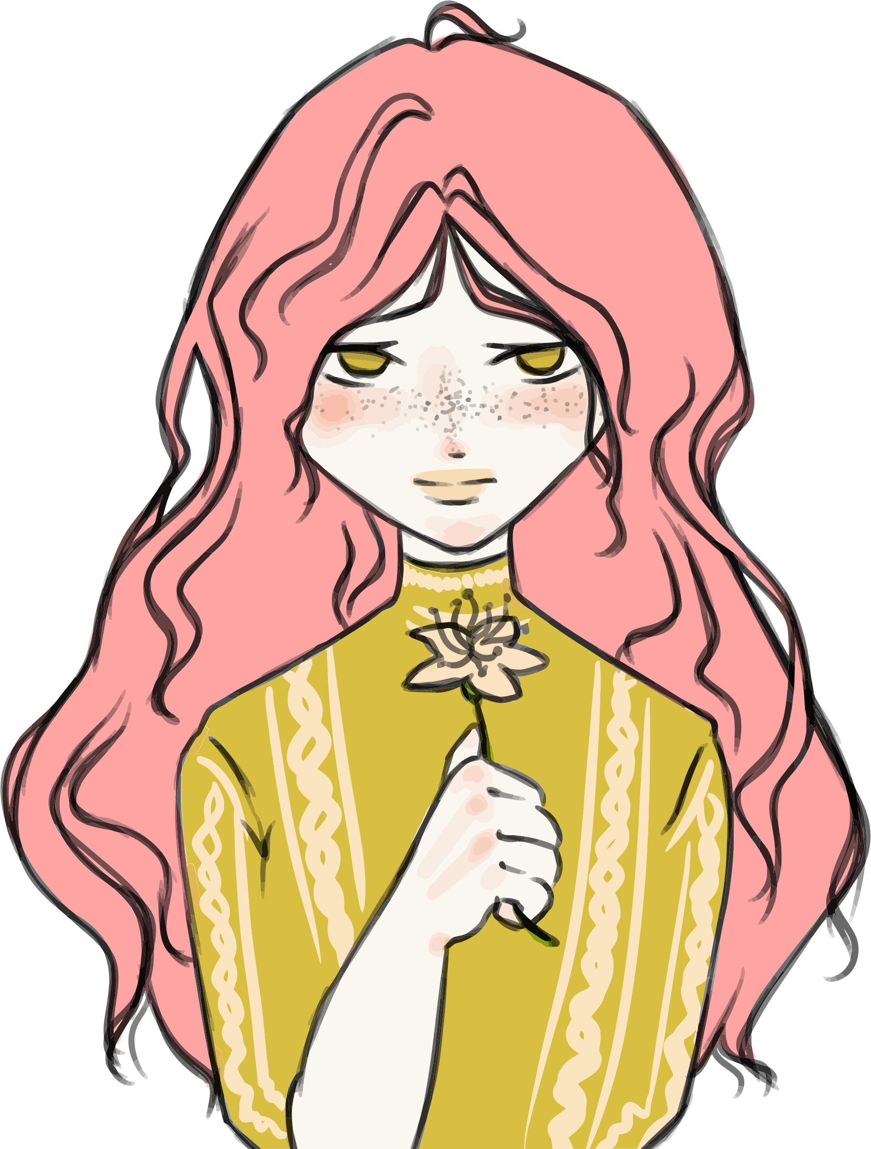 Manga Females Cliparts 20, - Girl Holding Flowers Drawing (1795x2369)