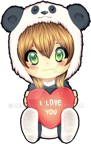 Panda Love By Zekiryu On Deviantart - Love You Anime Chibi (400x643)