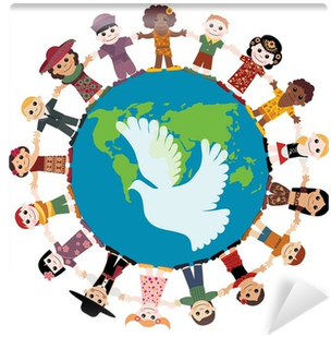 Happy Children Holding Hands Around The Globe Wall - Social Responsibility Towards Society (400x400)