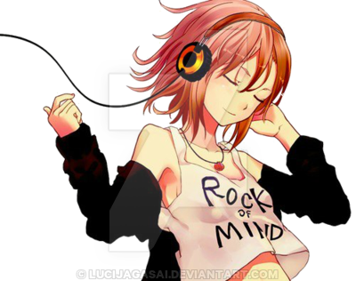 Anime Girl With Headphones Clipart - Anime Girl With Red Hair And Headphones (400x316)