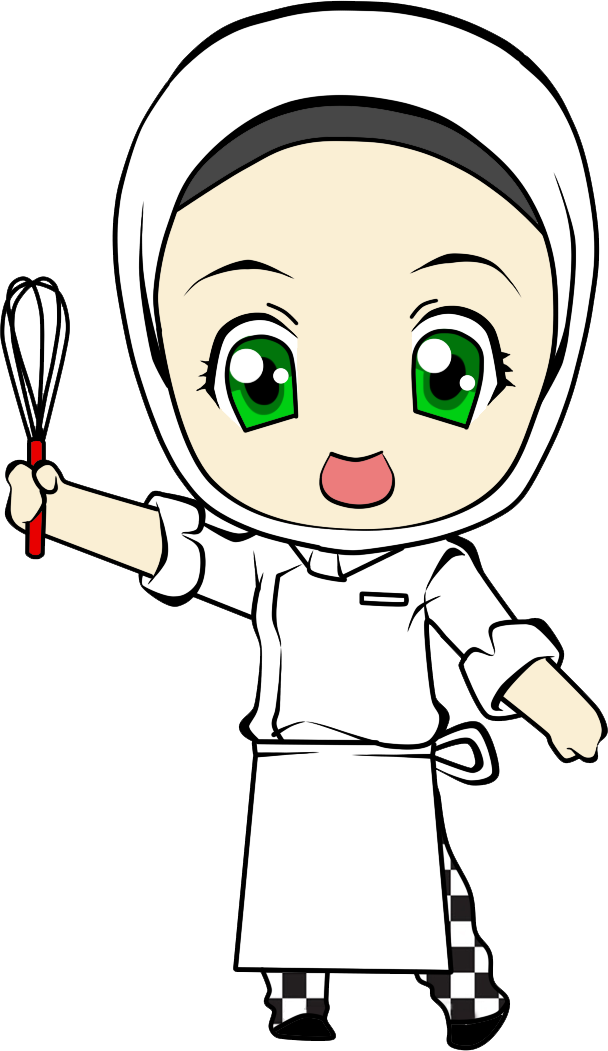Adorable Cartoon Girl Chef With Original Size - Chef Hijab Clipart (608x1051)