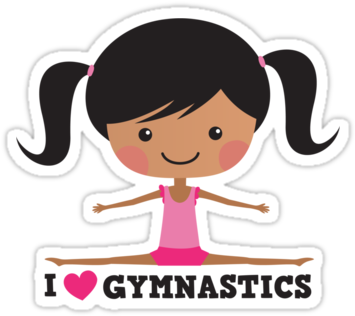I Love Gymnastics Cartoon Stickers, Girl With Black - Cartoon Girl Doing Gymnastics (375x360)