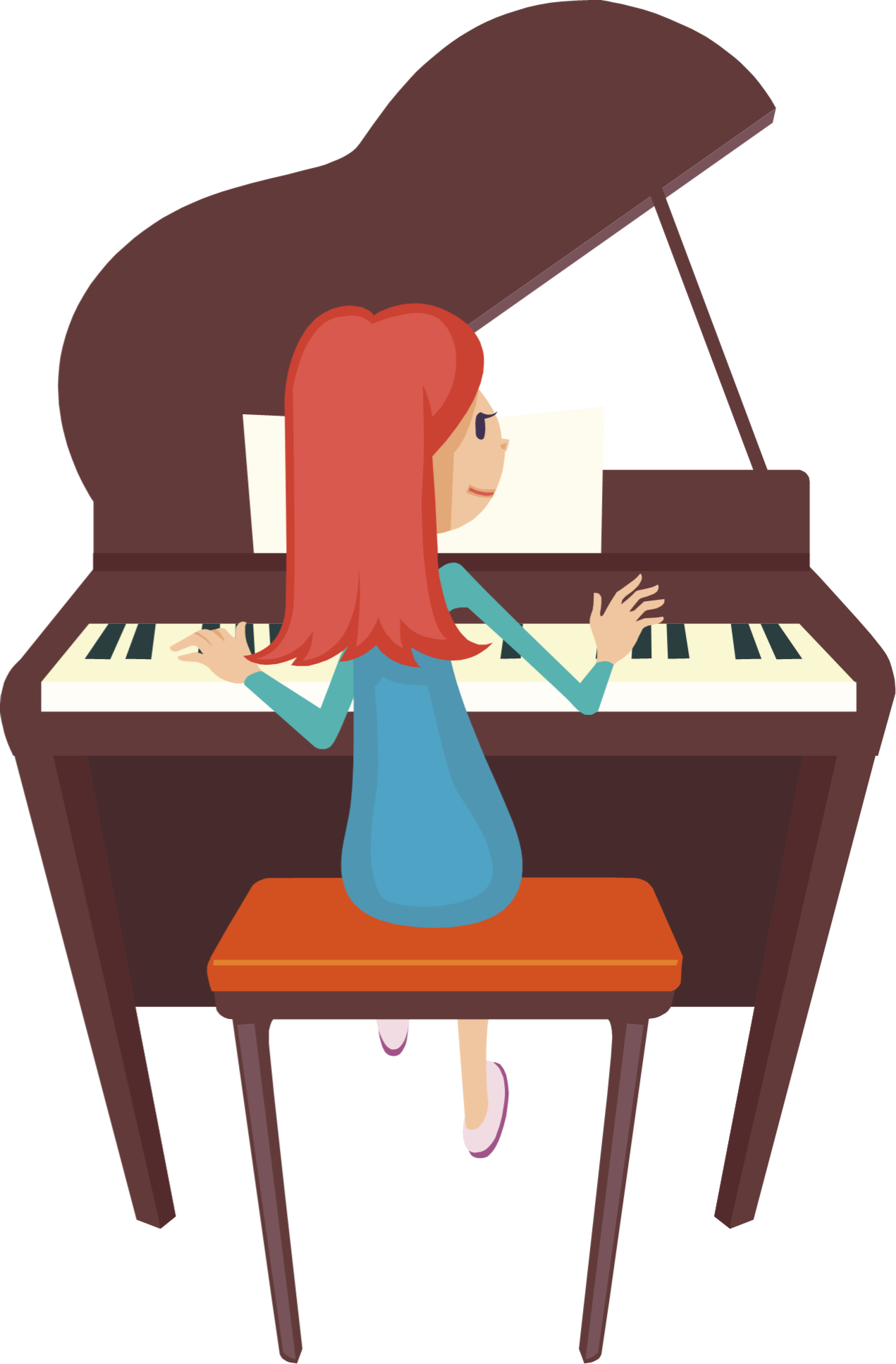 Girl Keyboard Cliparts - Play The Piano Cartoon (1271x1933)