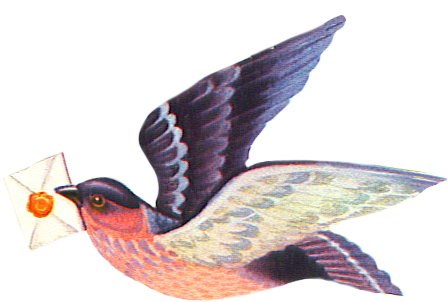 Rooster With Clock, Flying Bird With Letter - Bird Flying With A Letter (459x315)