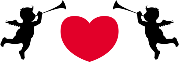 Cupids Silhouettes With Heart Png Clipart - Valentine's Day Clip Art Cupid (600x216)