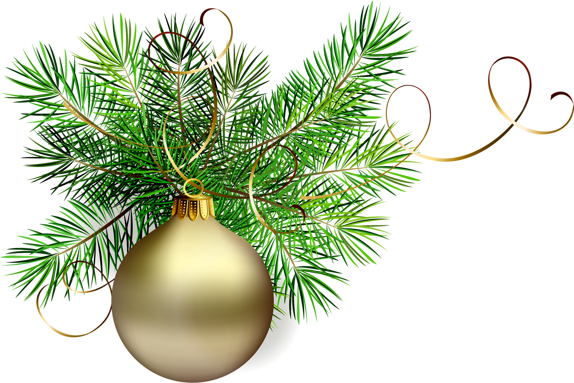 Transparent Gold Christmas Ball With Pine Clipart - Green Christmas Ball Png (1990x1367)