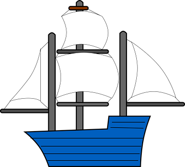 เรือแล่นเรือใบ, เรือ, ใบเรือ, สีฟ้า - Orange Pirate Ship Clip Art (376x340)