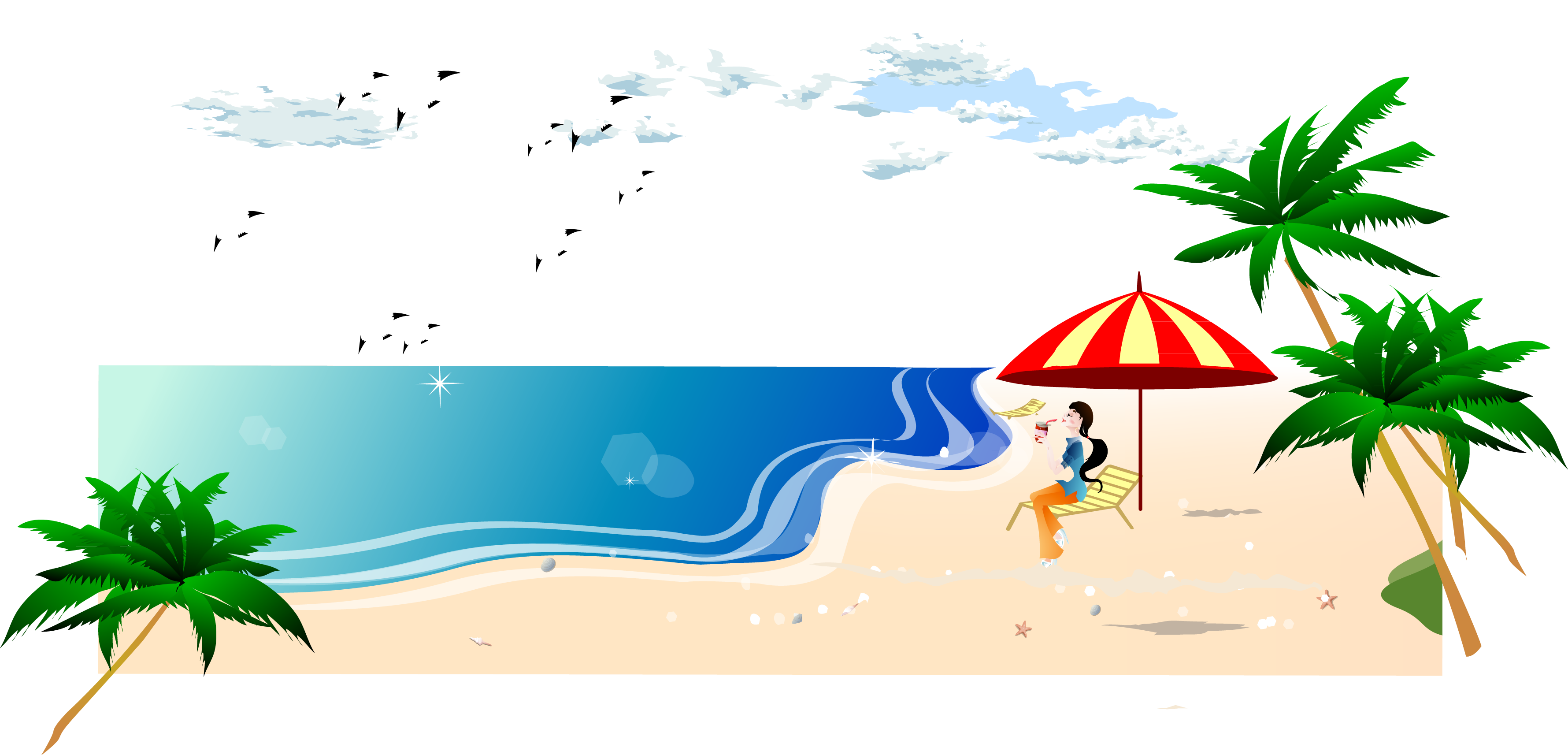 South Beach Sea Illustration - Beach (3559x1713)