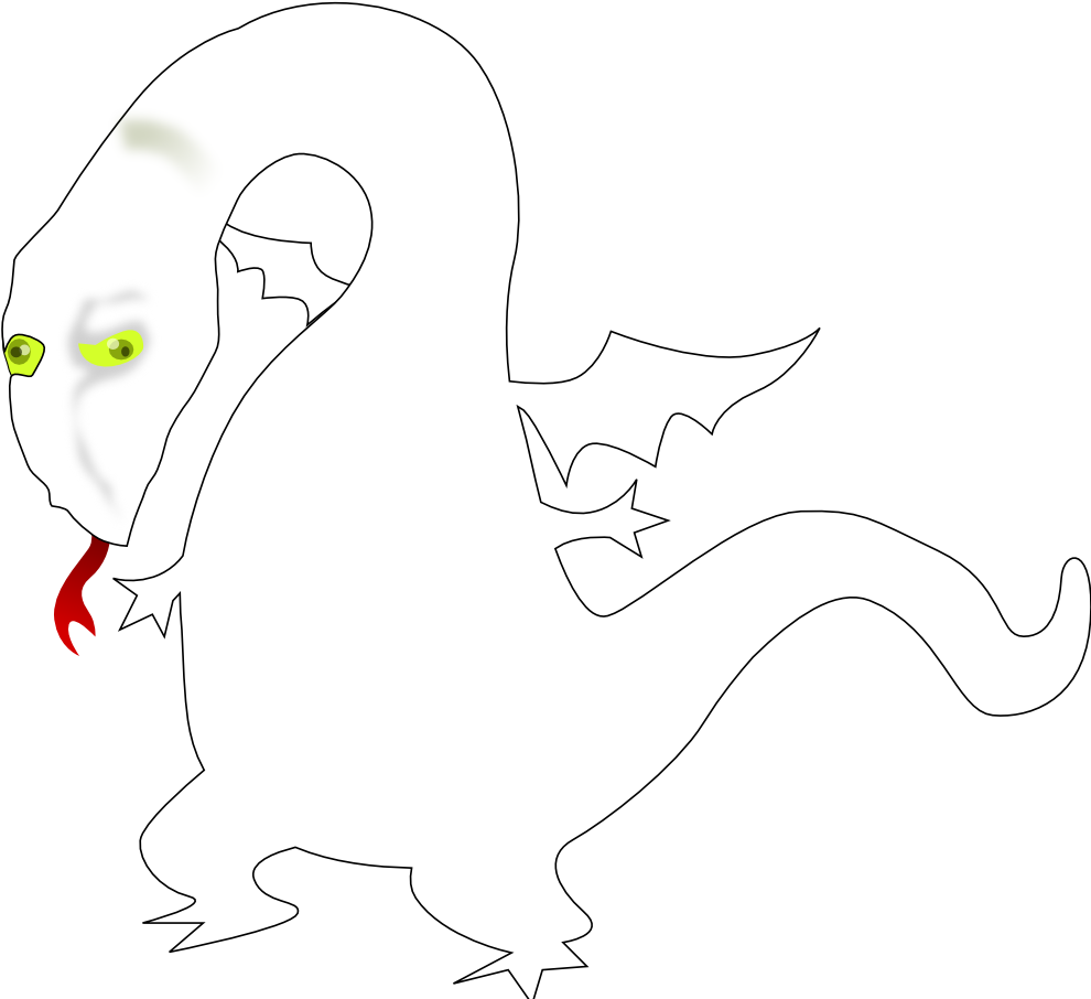 Dragon Black White Line Art 555px - Line Art (999x908)