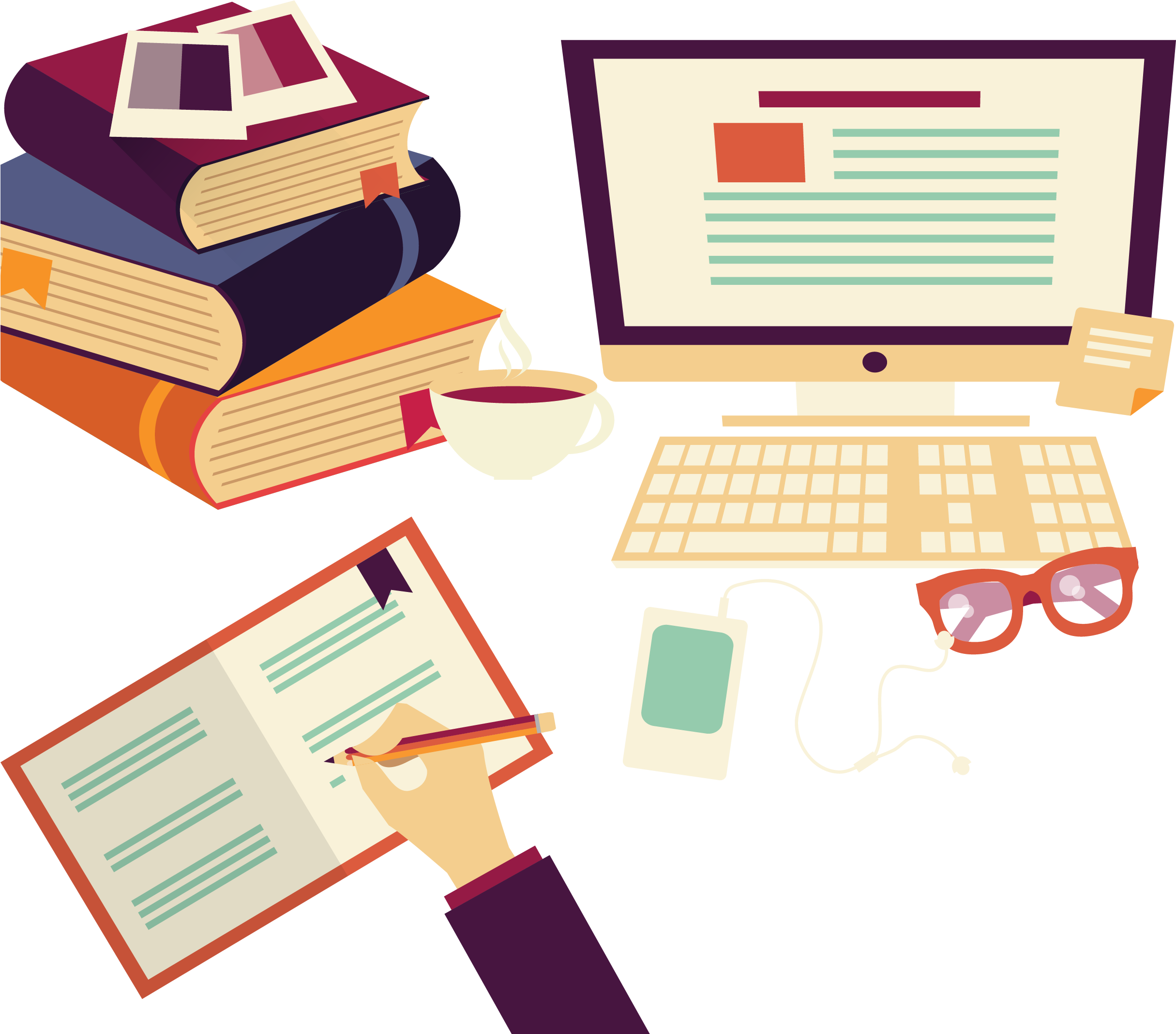 Flat Design Desk Illustration - Tech Wiritng (2576x2294)