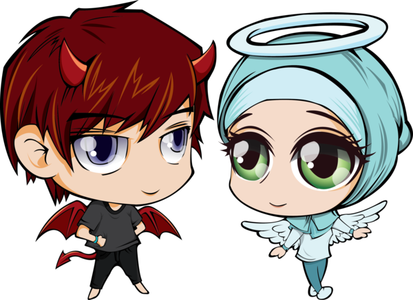 Chibi Angel N Demon By Amrangany - Chibi Demon And Angel (600x437)