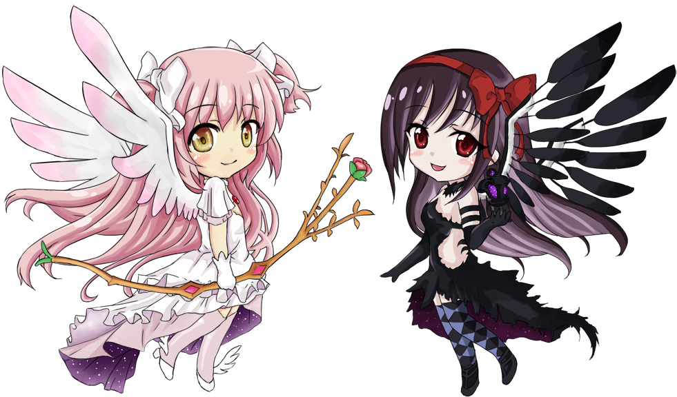 Ultimate Madoka And Devil Homura Chibi Ver - Homura Akemi (1005x600)