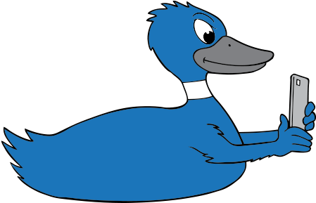 Duck On Phone - Blue Duck (500x348)