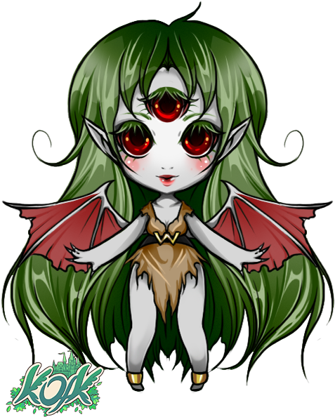 Chibi Manga Gargoyle Demon Girl - Cartoon (484x608)