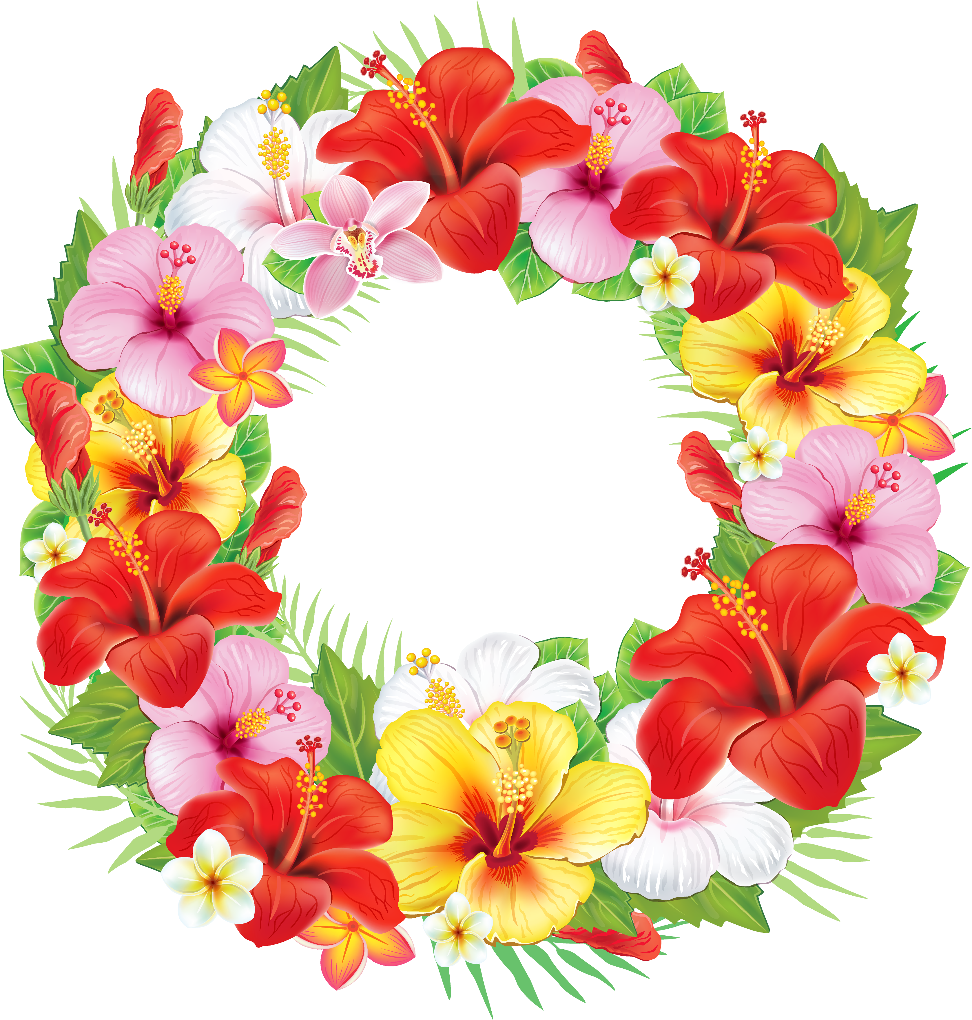 Wreath Of Exotic Flowers Png Clipart Picture - Wreath Of Flowers Png (3528x3693)