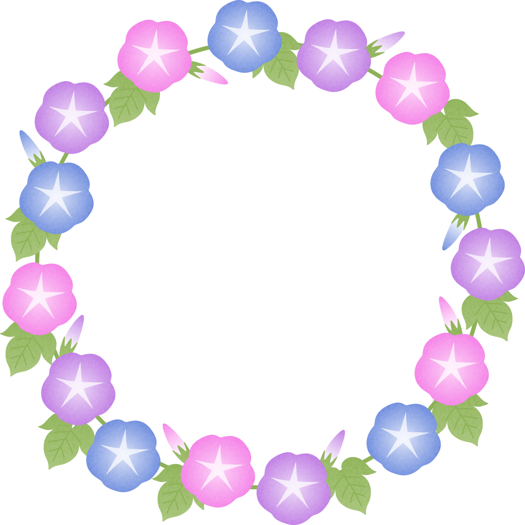 朝顔（あさがお）の花のリース風フレーム枠イラスト - Illustration (1060x1060)