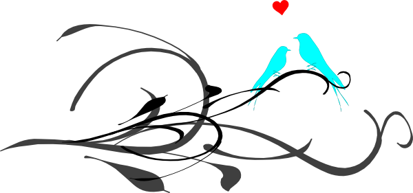 Love Bird On Tree Branch Clip Art Clipart - Flowers And Birds Heart Wall Art Sticker Decal, Black, (600x281)
