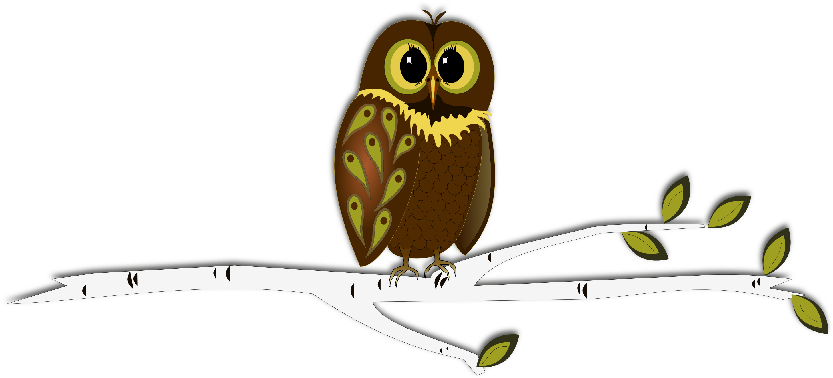 Owl On Tree Branch Clip Art - Owl On A Branch Drawings (2921x1325)