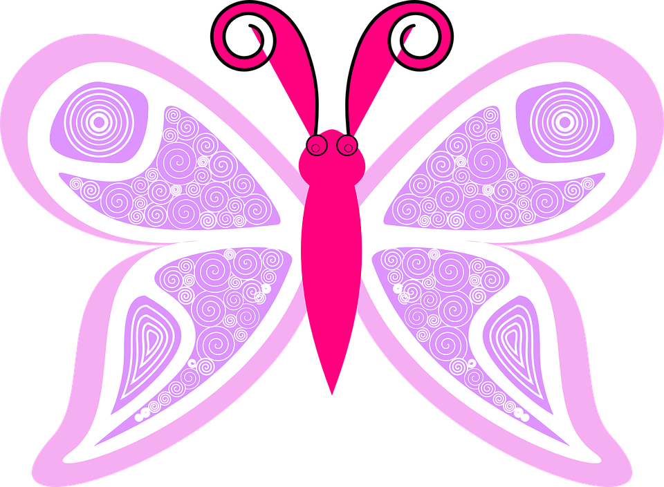 Butterfly Clipart Black And White Outline - Pink Purple Butterfly Name Tote Bag (960x705)