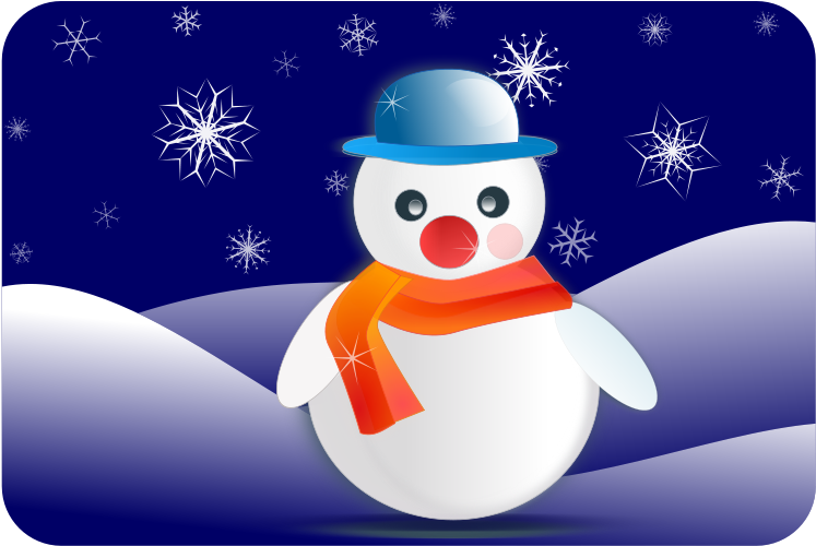 Snowman Nightscene - Cute Snowman In Winter Scene Greeting Cards (800x563)
