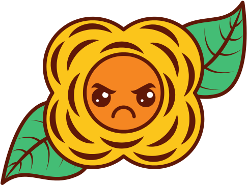 Angry Yellow Flower Kawaii Cartoon Character - Vector Graphics (550x550)