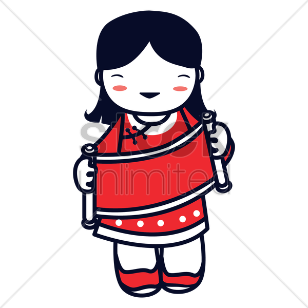 Chinese Girl Holding Scroll V矢量图形 - Vector Graphics (600x600)