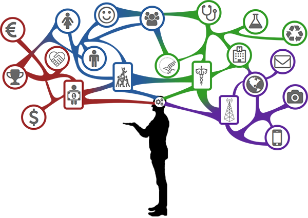 Image Of Silhouette Head With Ideas And Paths In And - Illustration (600x425)