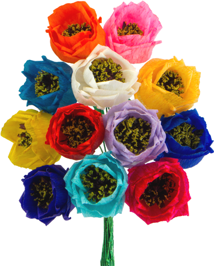 Paper Roses - Bouquet Of Different Colored Roses (450x543)