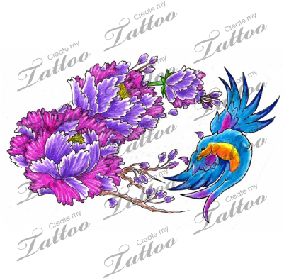 Marketplace Tattoo Bird With Japanese Flower - Marketplace Tattoo Bird With Japanese Flower (400x400)