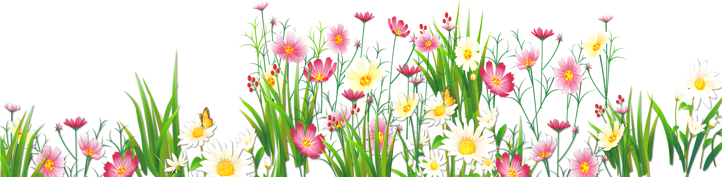 Flowers And Grass Png Picture Clipart - Spring Flowers Transparent Background (2419x721)