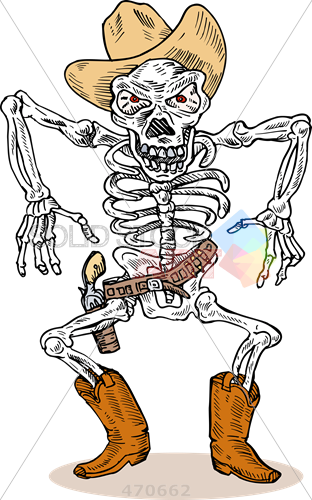 Stock Illustration Of Retro Cartoon Drawing Of Skeleton - Cartoon Skeleton Cowboy (312x500)