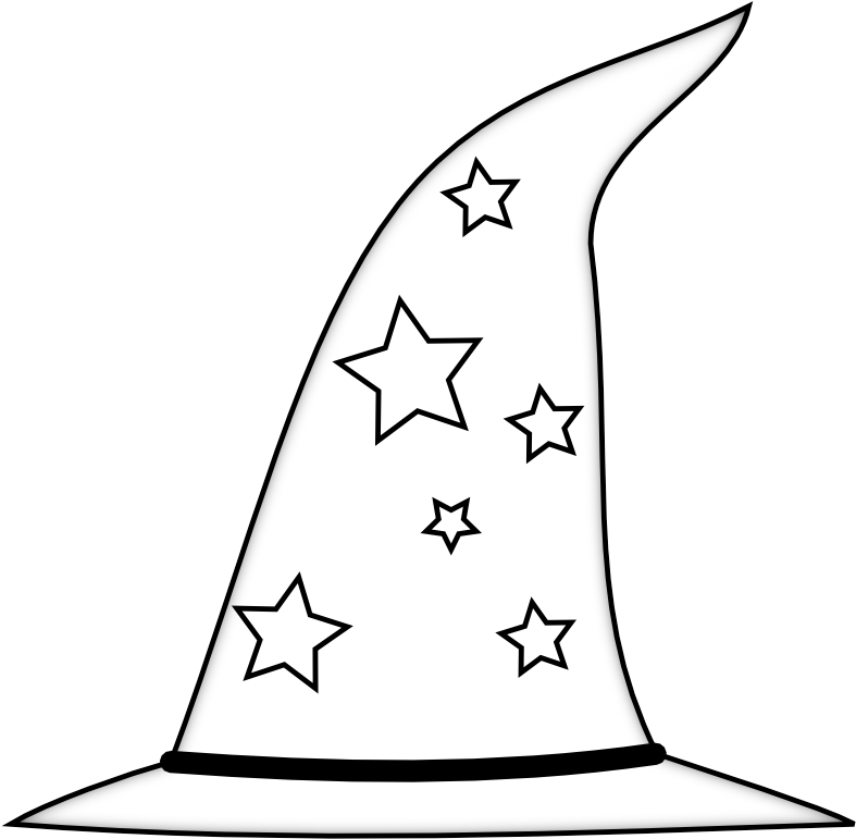 Chpeau De Sorcier Wizard Hat Black White Line Art 999px - Clip Art (999x972)