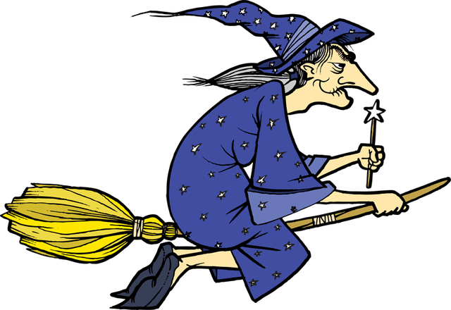 Witches - Old Witch On A Broom (640x440)