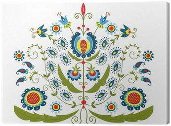 Cuadro En Lienzo Patrón Polaco Con Flores Decorativas - Folk Art (400x400)