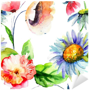 Vinilo Pixerstick Patrón Sin Fisuras Con Flores Decorativas - 120 X 40 Cm Tableau Déco Panoramique Fleurs En Peinture (400x400)
