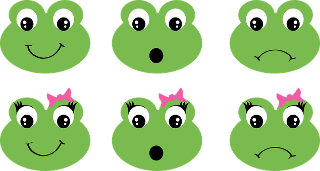 Frog Faces Girl Ribbon Bow Happy Surprised - Frog Face Clipart (634x340)