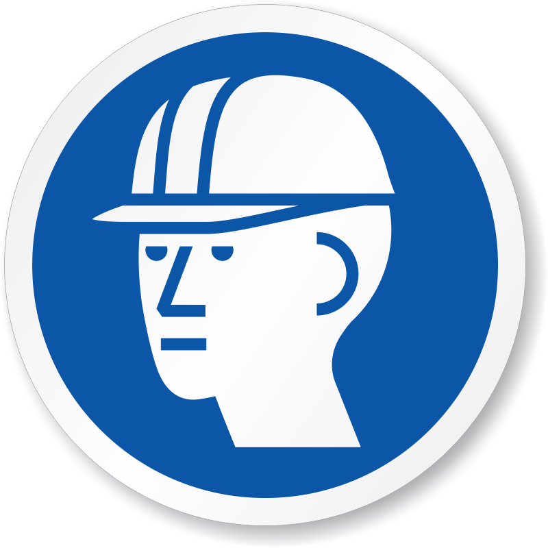 Iso Circular Hard Hat Required Symbol Sign, Sku - Smartsign Danger: Hard Hat Area With Graphic, Aluminum (800x800)