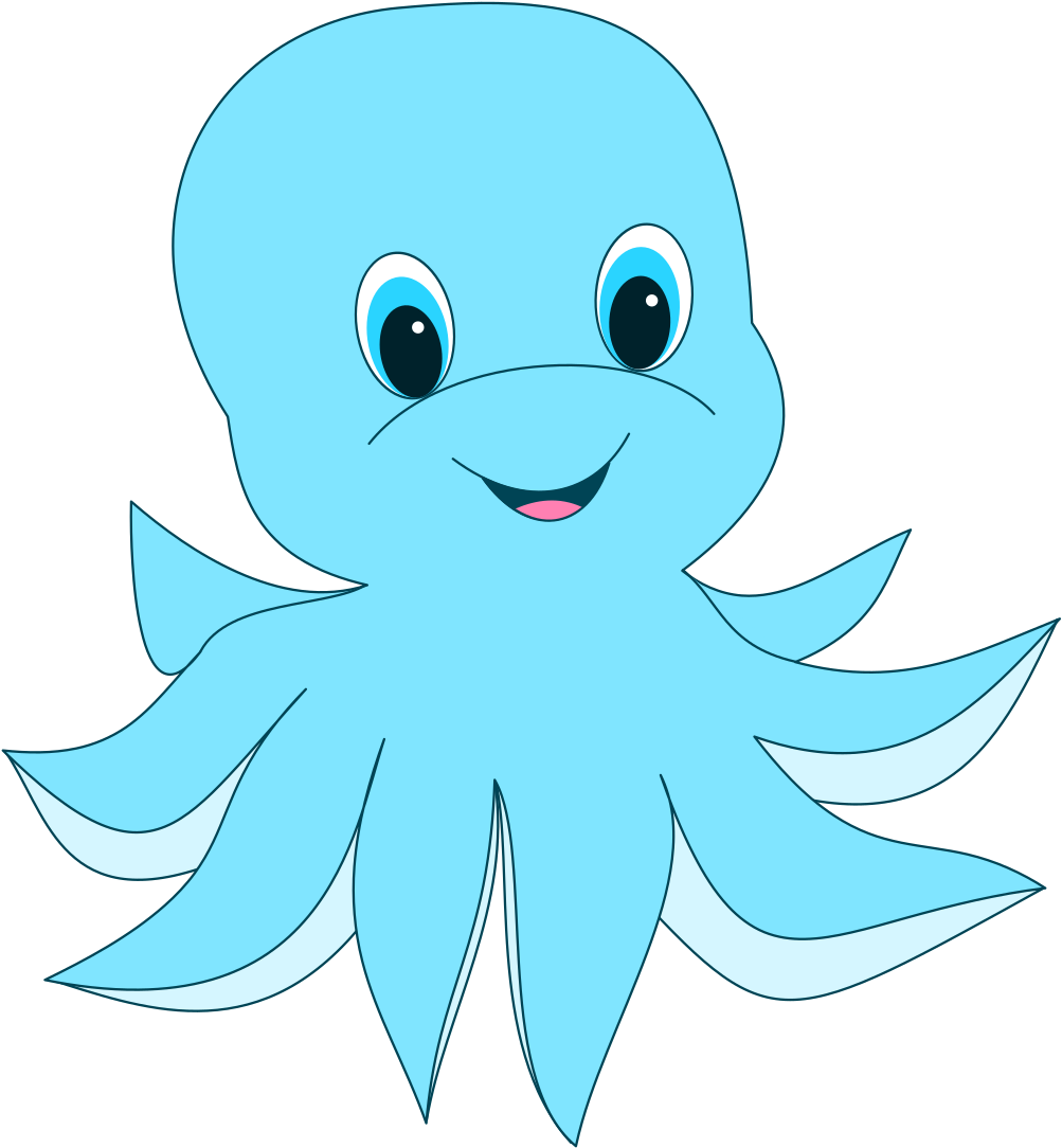 Octopus Clipart Cute - Cute Blue Cartoon Octopus (1697x2400)