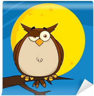 Owl Cartoon On Tree In The Night Wall Mural • Pixers® - Owl (400x400)