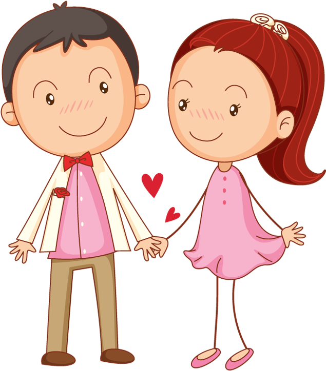 Cartoon Couple In Love Holding Hands - Boy And Girl Love Cartoon -  (640x730) Png Clipart Download