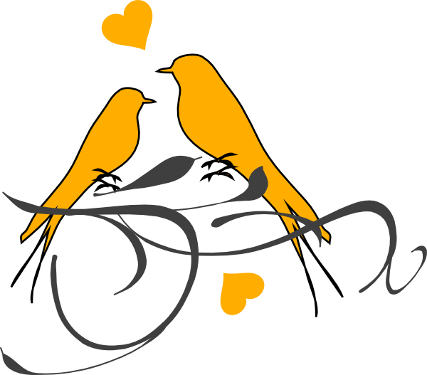 Yellow Birds On Branches - Clip Art Love Birds (600x527)