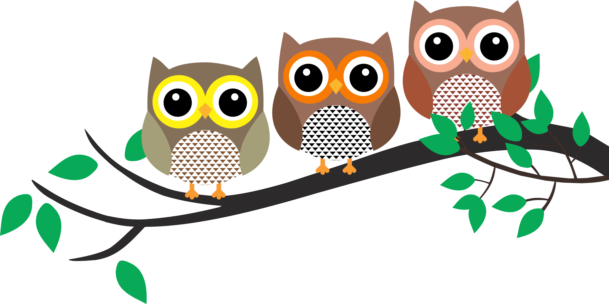 Big Image - Owl On A Branch Clipart (2400x1197)
